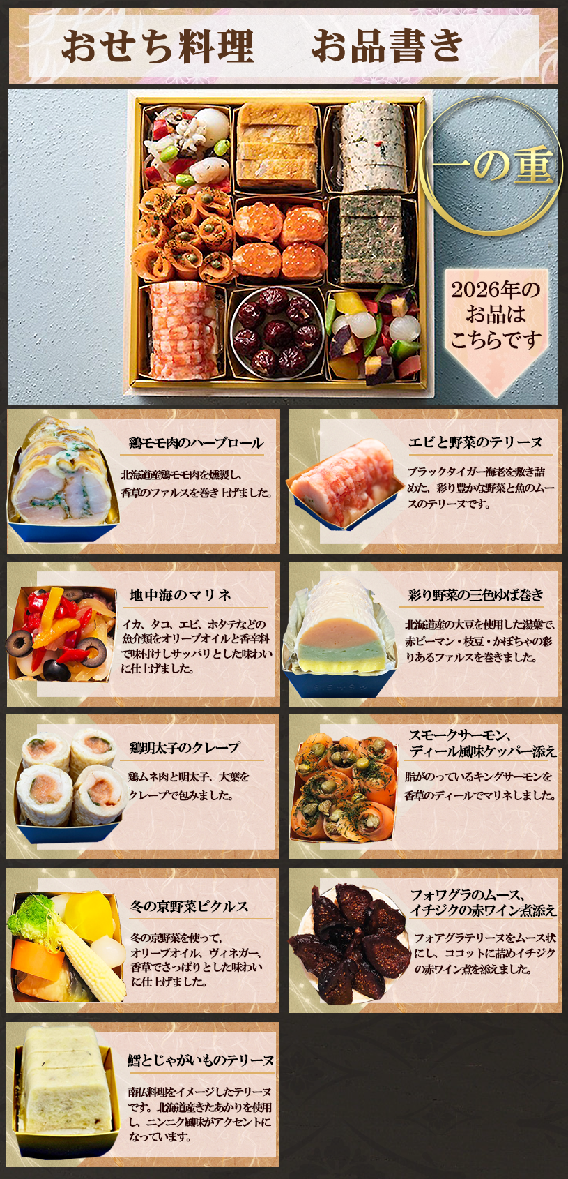 おせち料理のお品書き「一の重」について